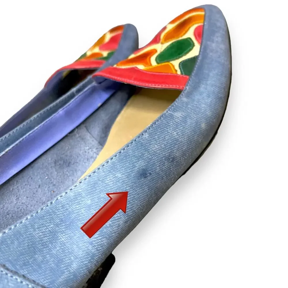 Vintage Nicole Taylor Geometric Colorblock Flats Womens 8 M Blue 80s Y2K Loafers